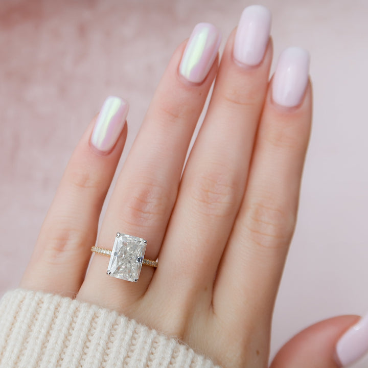The Pave Liberty Radiant Lab Diamond Moissanite Engagement Ring *Shown with 5 ct #material_gold