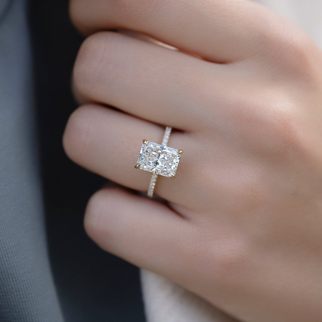 The Pave Liberty Radiant Lab Diamond Moissanite Engagement Ring