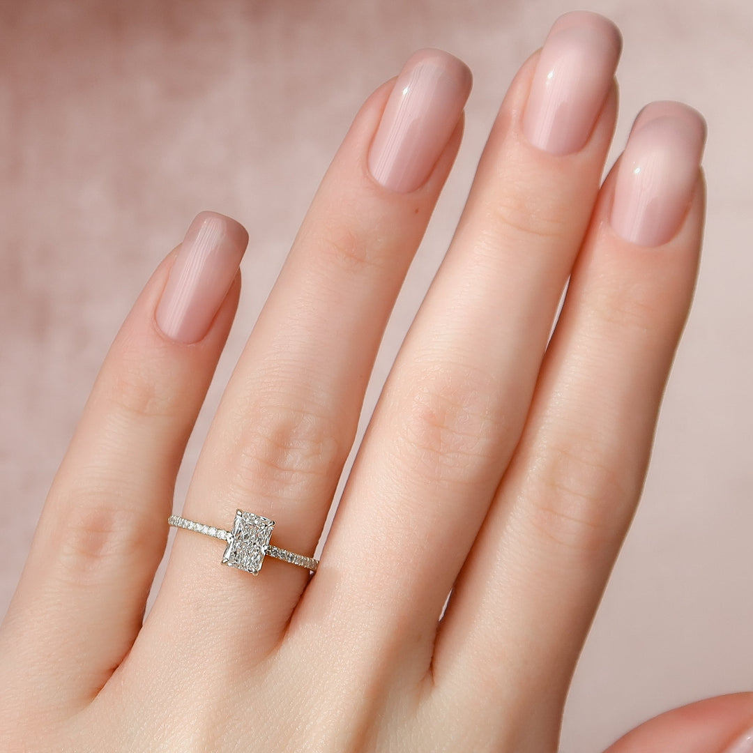 The Pave Liberty Radiant Lab Diamond Moissanite Engagement Ring