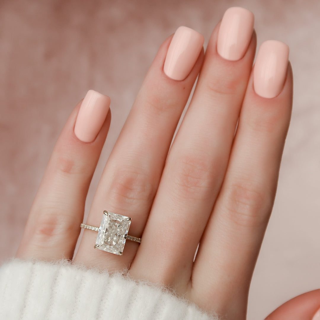 The Pave Liberty Radiant Lab Diamond Moissanite Engagement Ring