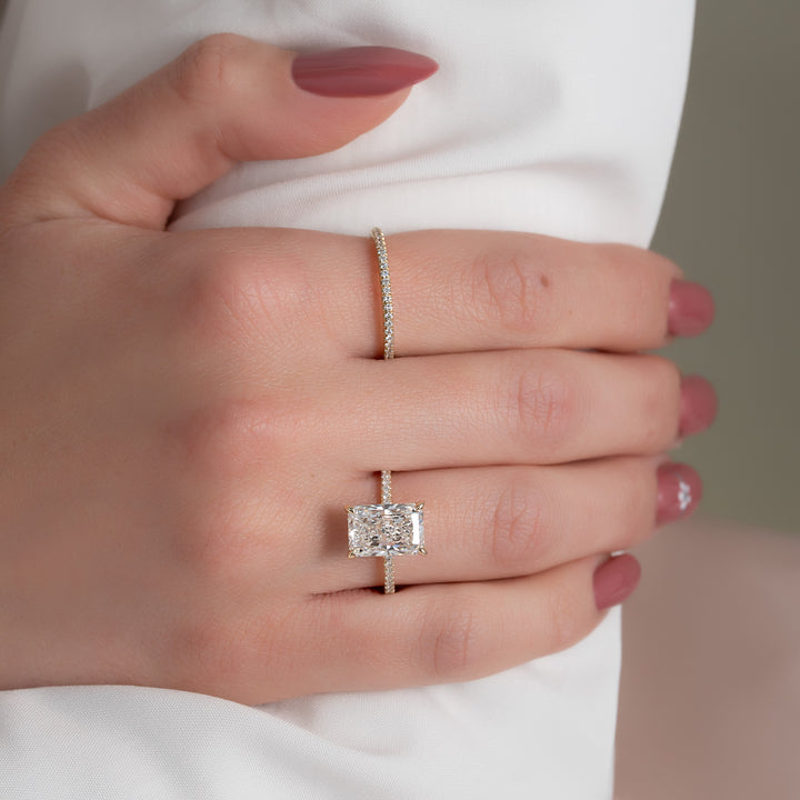 The Pave Liberty Radiant Lab Diamond Moissanite Engagement Ring *Shown with 3 ct #material_gold