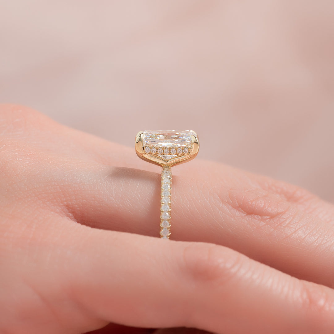 The Pave Liberty Radiant Lab Diamond Moissanite Engagement Ring