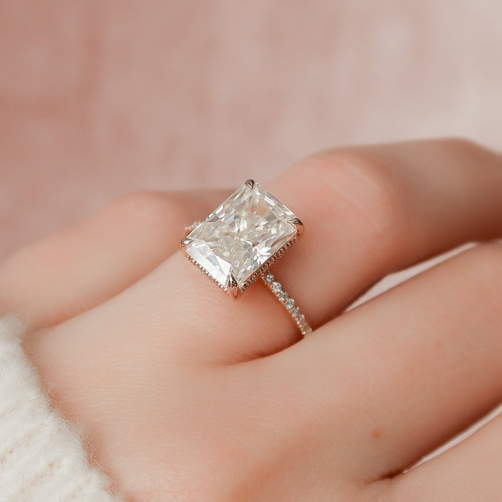 The Pave Liberty Radiant Lab Diamond Moissanite Engagement Ring *Shown with 5 ct #material_rose
