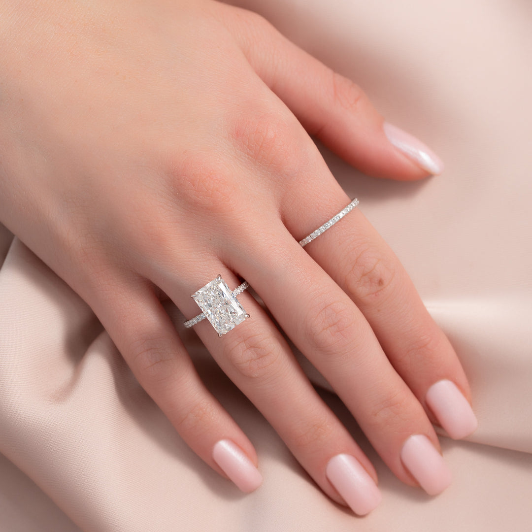 The Pave Liberty Radiant Lab Diamond Moissanite Engagement Ring