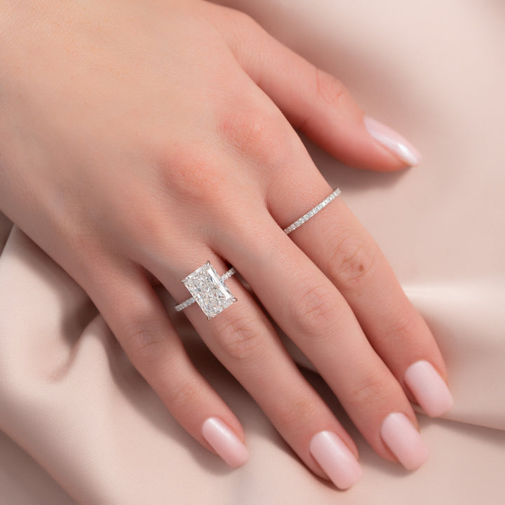 The Pave Liberty Radiant Lab Diamond Moissanite Engagement Ring *Shown with 5 ct #material_white