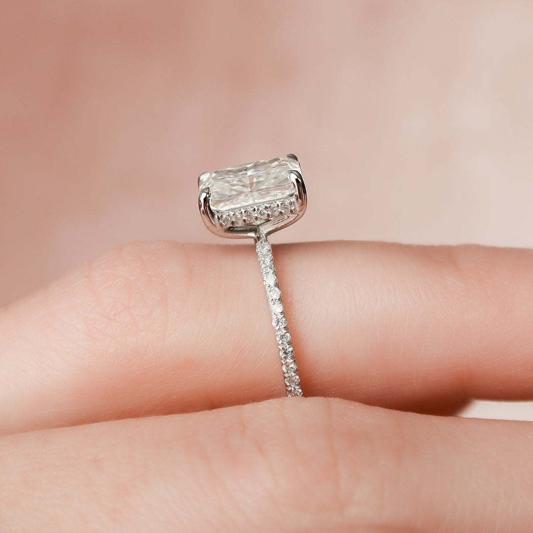 The Pave Liberty Radiant Lab Diamond Moissanite Engagement Ring