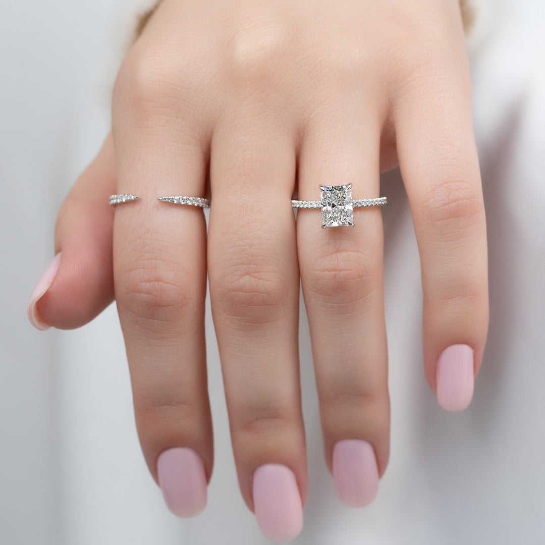 The Pave Liberty Radiant Lab Diamond Moissanite Engagement Ring