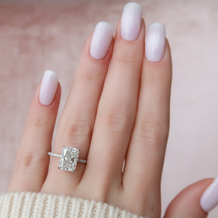 The Pave Liberty Radiant Lab Diamond Moissanite Engagement Ring *Shown with 4 ct #material_white