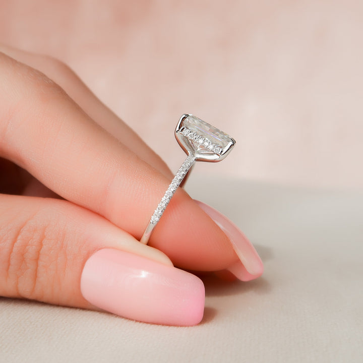 The Pave Liberty Radiant Lab Diamond Moissanite Engagement Ring *Shown with 4 ct #material_white