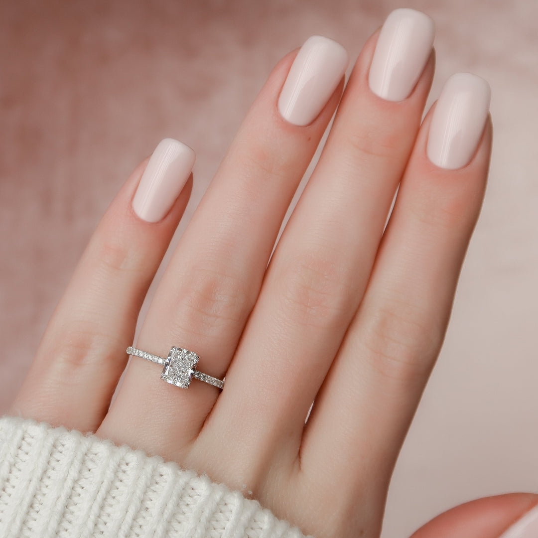 The Pave Liberty Radiant Lab Diamond Moissanite Engagement Ring