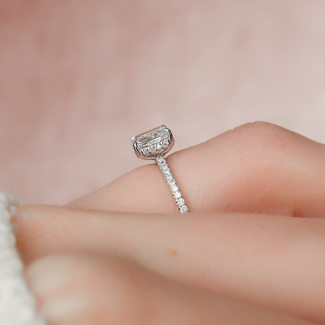 The Pave Liberty Radiant Lab Diamond Moissanite Engagement Ring