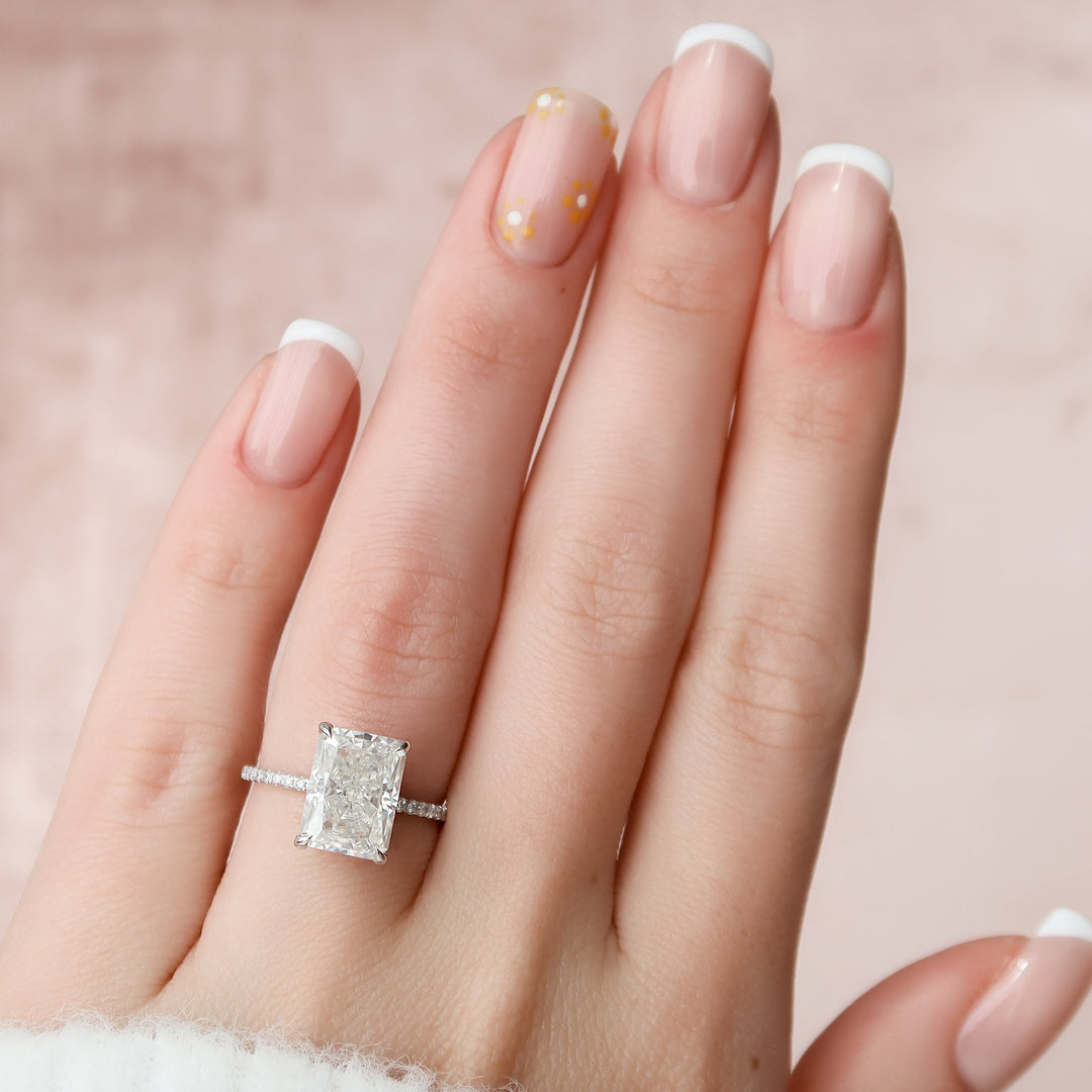 The Pave Liberty Radiant Lab Diamond Moissanite Engagement Ring