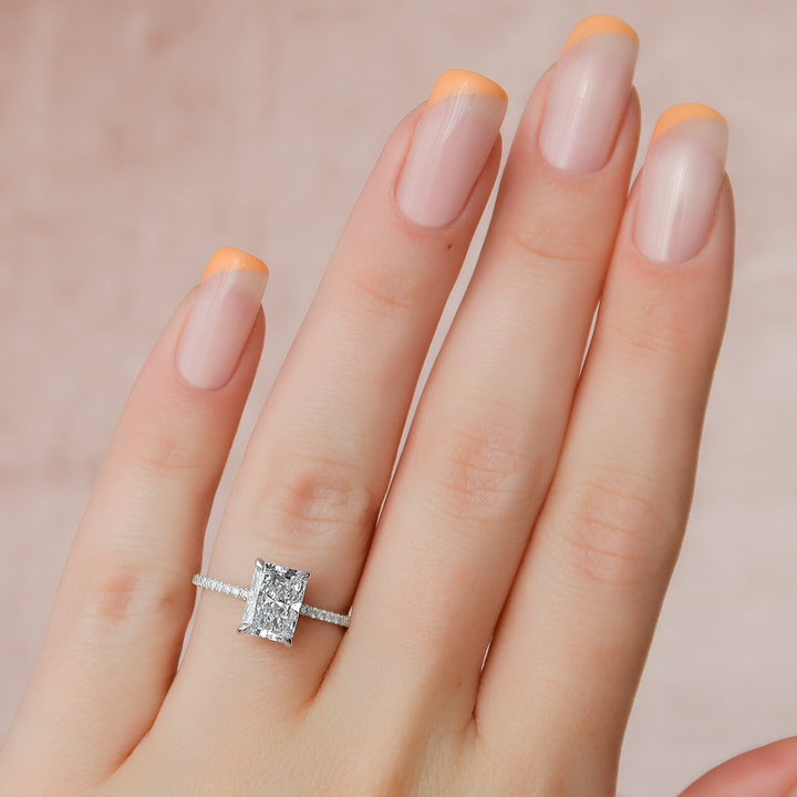 The Pave Liberty Radiant Lab Diamond Moissanite Engagement Ring *Shown with 2 ct #material_white