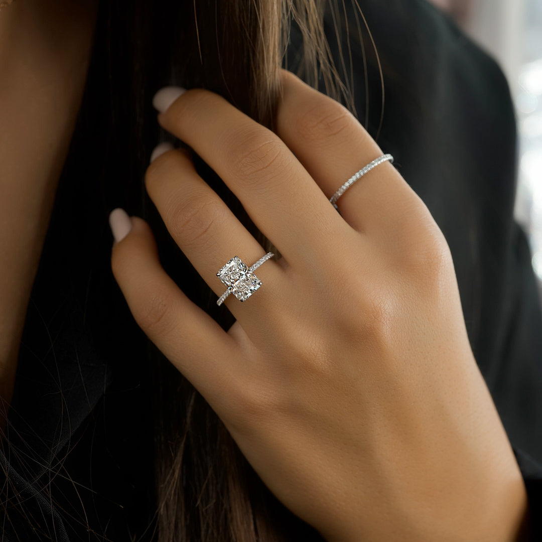 The Pave Liberty Radiant Lab Diamond Moissanite Engagement Ring