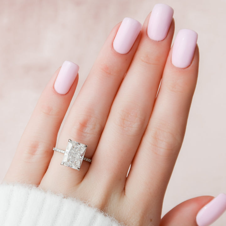 The Pave Liberty Radiant Lab Diamond Moissanite Engagement Ring *Shown with 5.5 ct #material_white