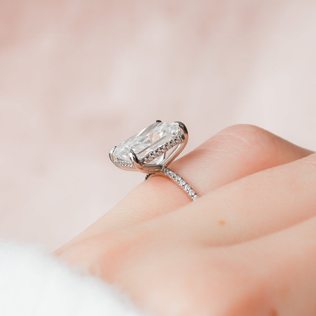 The Pave Liberty Radiant Lab Diamond Moissanite Engagement Ring