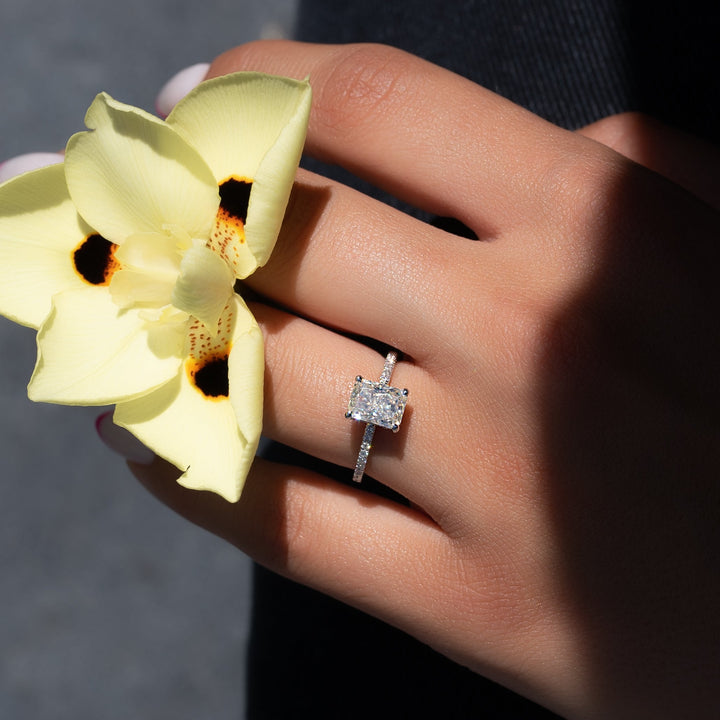 The Pave Liberty Radiant Lab Diamond Moissanite Engagement Ring *Shown with 1.5 ct #material_white