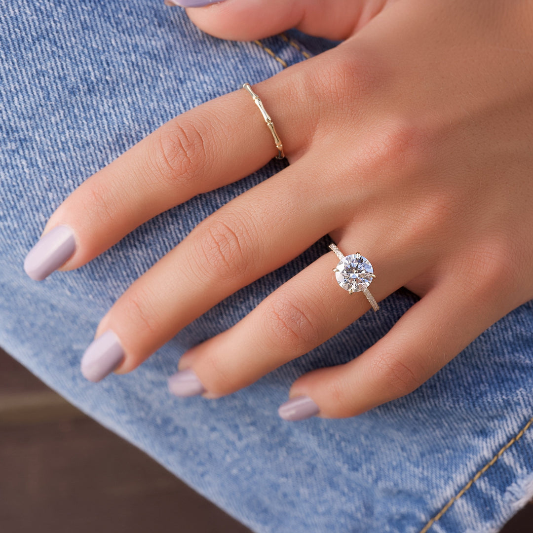 The Pave Liberty Round Lab Diamond Moissanite Engagement Ring