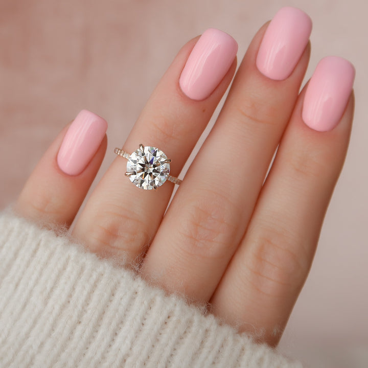 The Pave Liberty Round Lab Diamond Moissanite Engagement Ring *Shown with 3 ct #material_rose