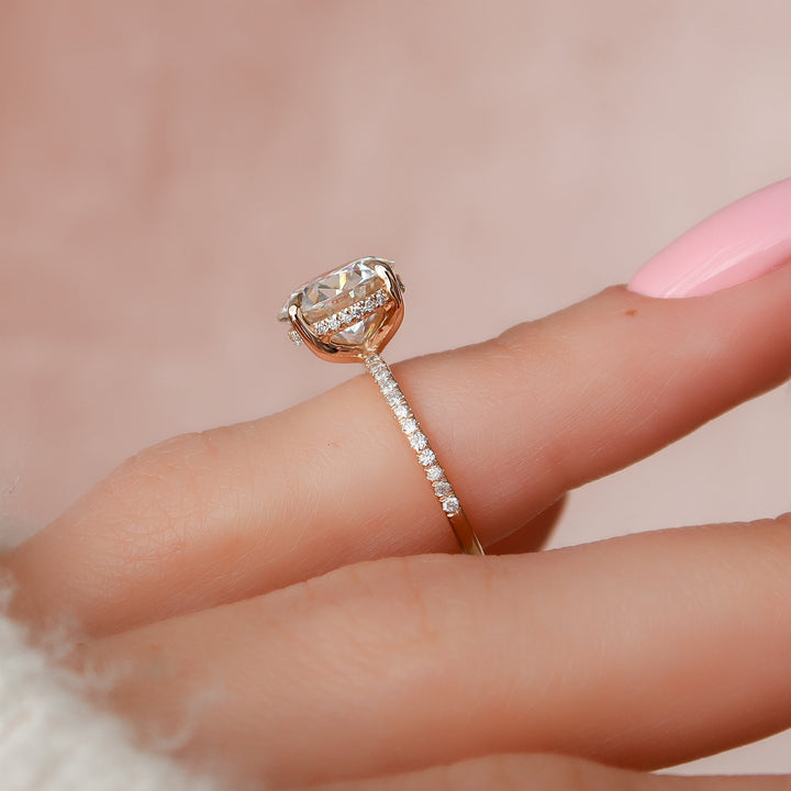 The Pave Liberty Round Lab Diamond Moissanite Engagement Ring *Shown with 3 ct #material_rose