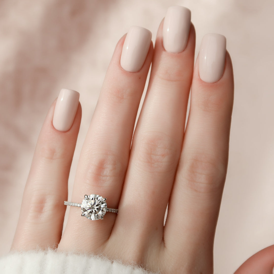 The Pave Liberty Round Lab Diamond Moissanite Engagement Ring