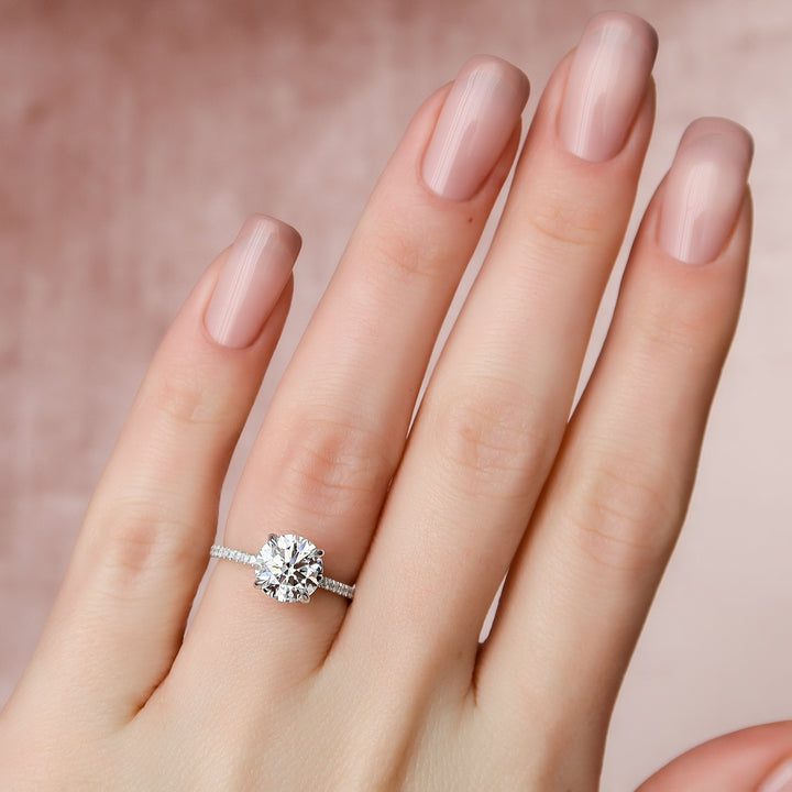 The Pave Liberty Round Lab Diamond Moissanite Engagement Ring *Shown with 2 ct #material_white