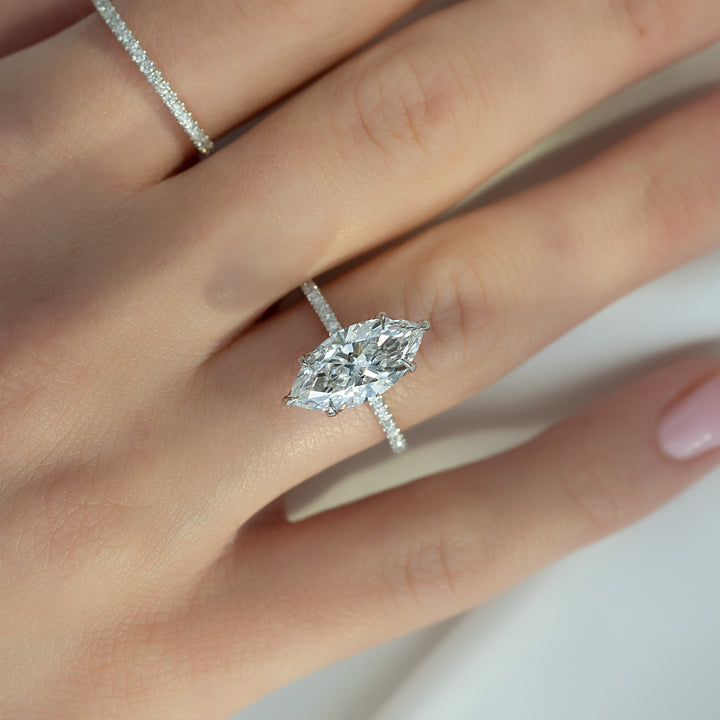 The Pave Logan Marquise Lab Diamond Moissanite Engagement Ring *Shown with 3 ct #material_white