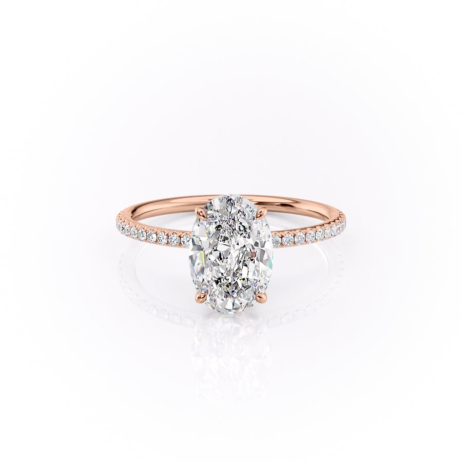 The Pave Logan Set With Oval Pave Lab Diamond 1 Carat 14K Rose#material_14k-rose