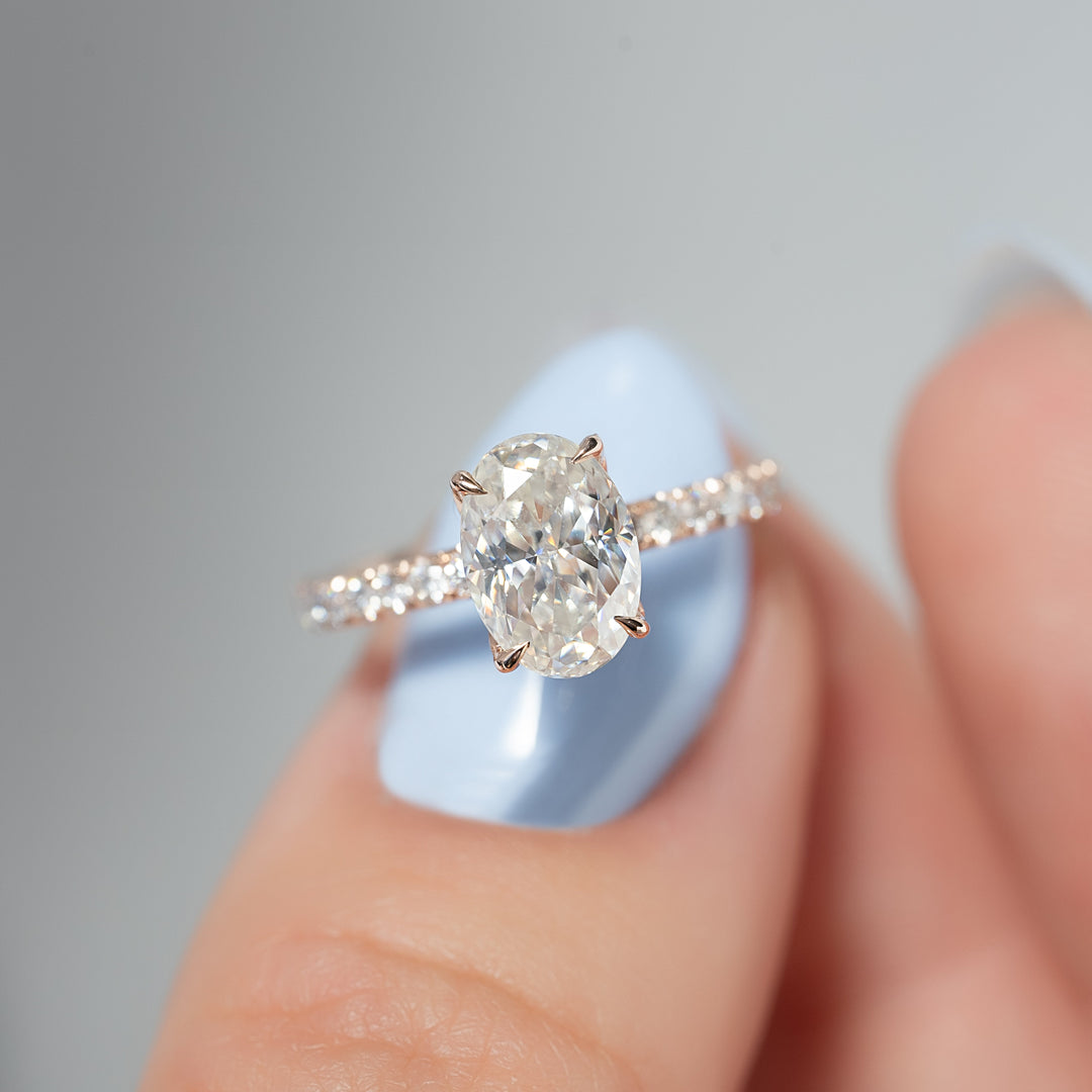 The Pave Logan Set With Oval Pave Moissanite#material_14k-rose