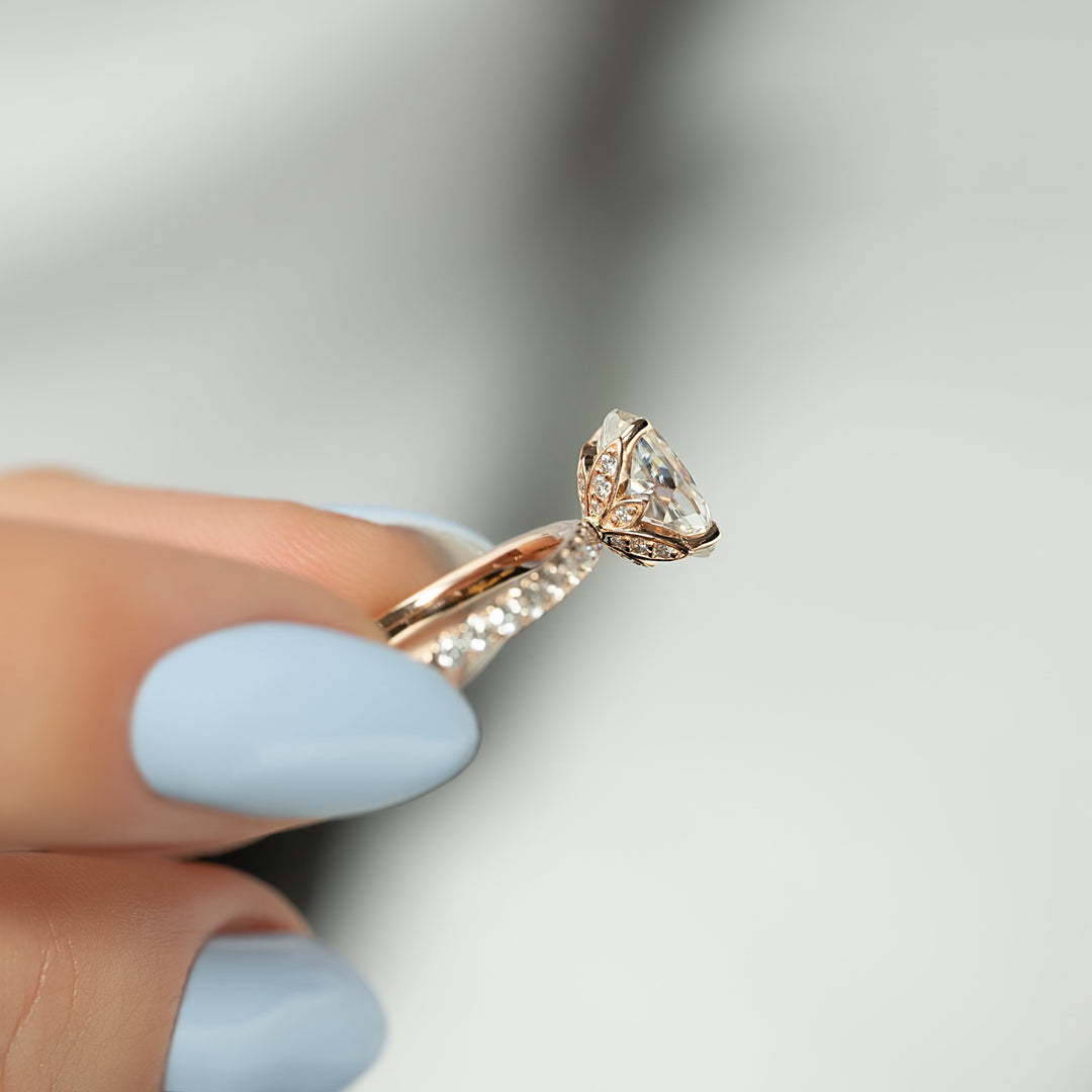 The Pave Logan Set With Oval Pave Lab Diamond 1.5 Carat 14K Rose#material_14k-rose