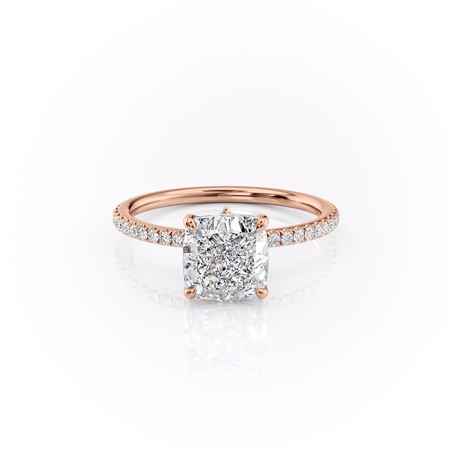 The Pave Louise Set With Cushion Pave Moissanite#material_18k-rose