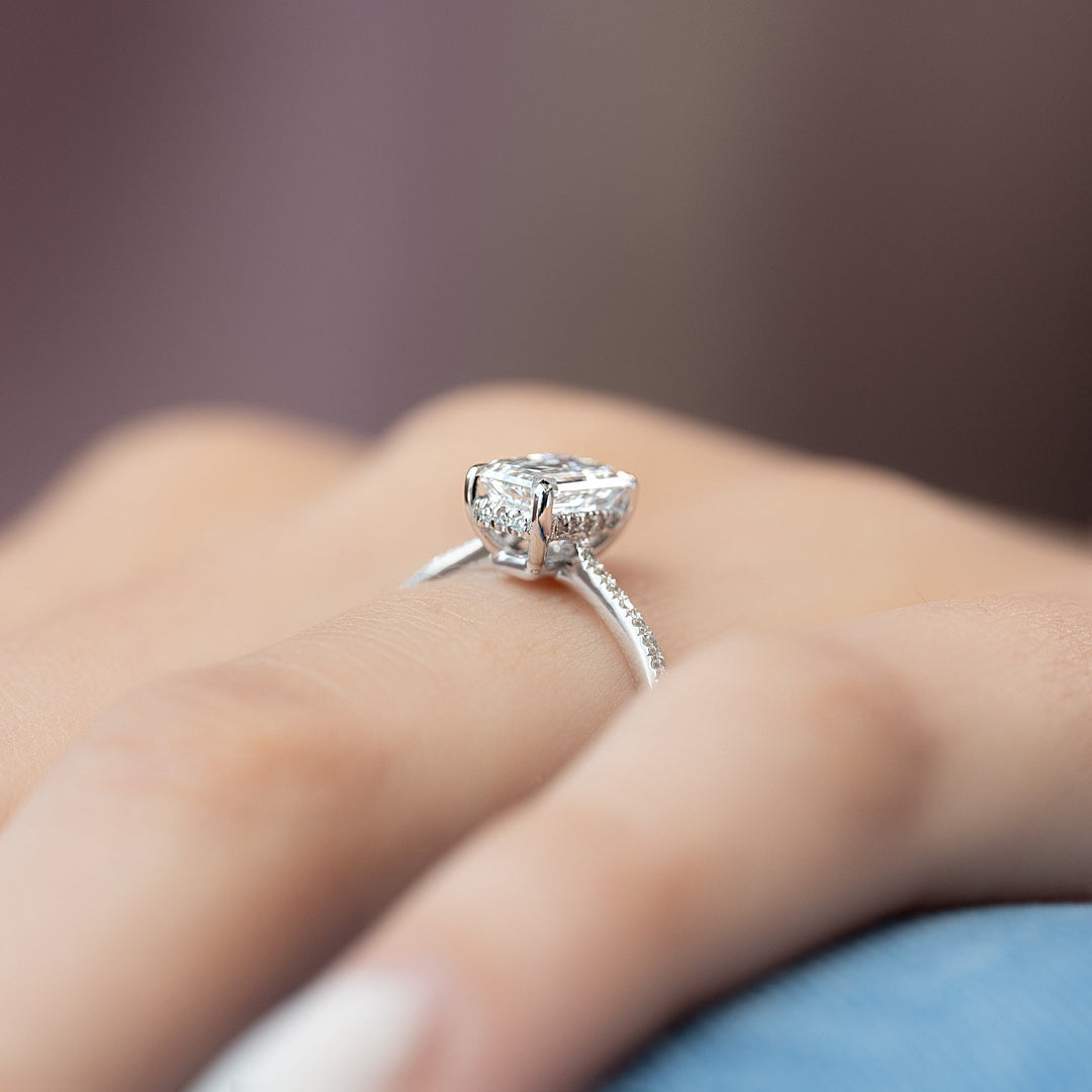 The Pave Mabel Emerald Lab Diamond Moissanite Engagement Ring