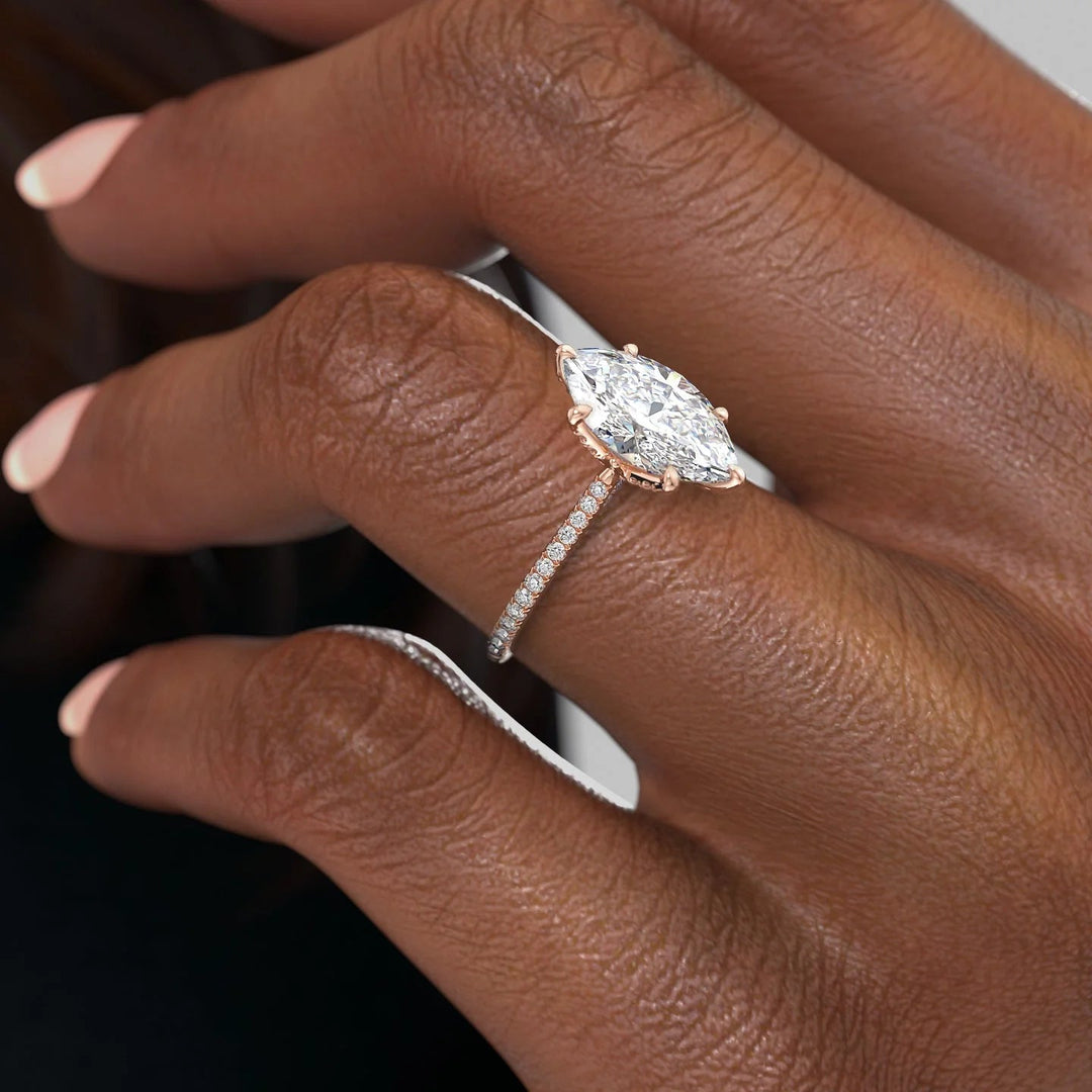 The Pave Meera Marquise Lab Diamond Moissanite Engagement Ring
