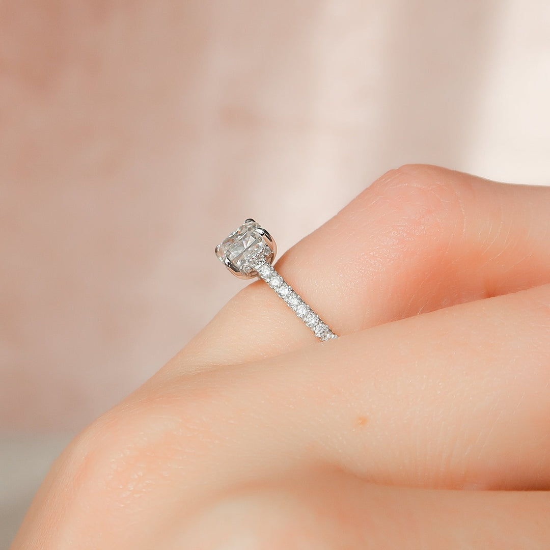 The Pave Natasha Cushion Lab Diamond Moissanite Engagement Ring