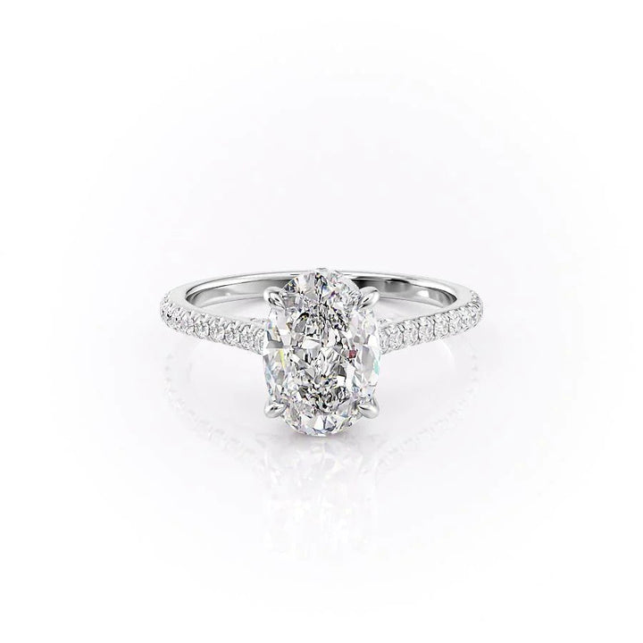 The Pave Natasha Set With Oval Pave Lab Diamond 1 Carat 14K White#material_14k-white