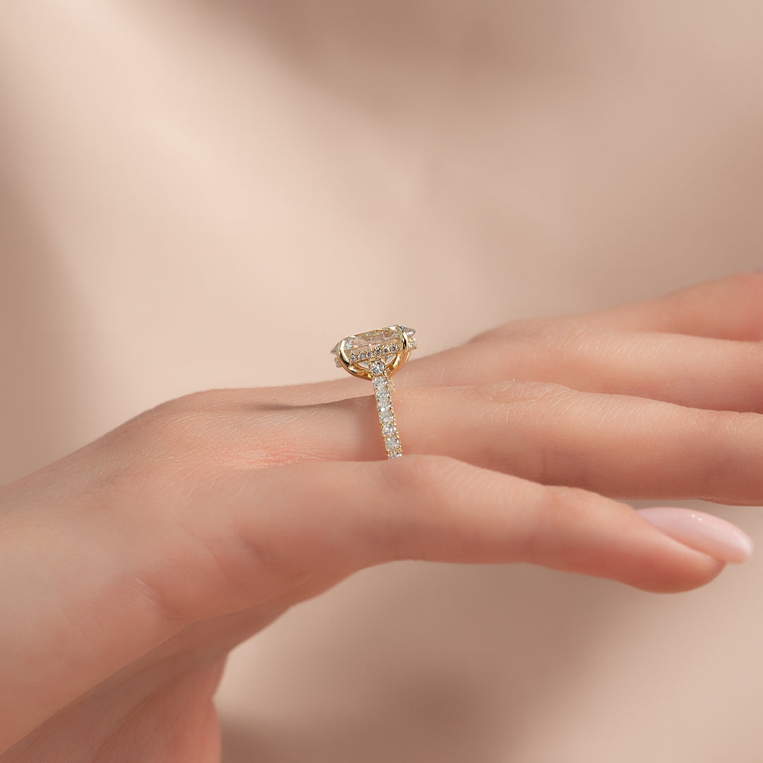 The Pave Natasha Oval Lab Diamond Moissanite Engagement Ring