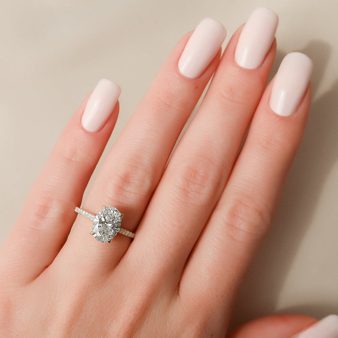 The Pave Natasha Oval Lab Diamond Moissanite Engagement Ring