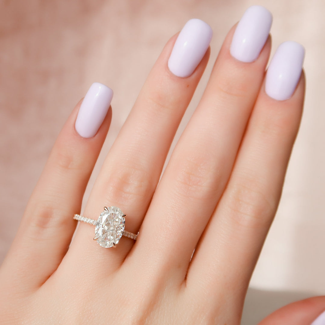 The Pave Natasha Oval Lab Diamond Moissanite Engagement Ring