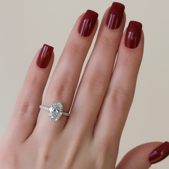 The Pave Natasha Oval Lab Diamond Moissanite Engagement Ring *Shown with 3 ct #material_white