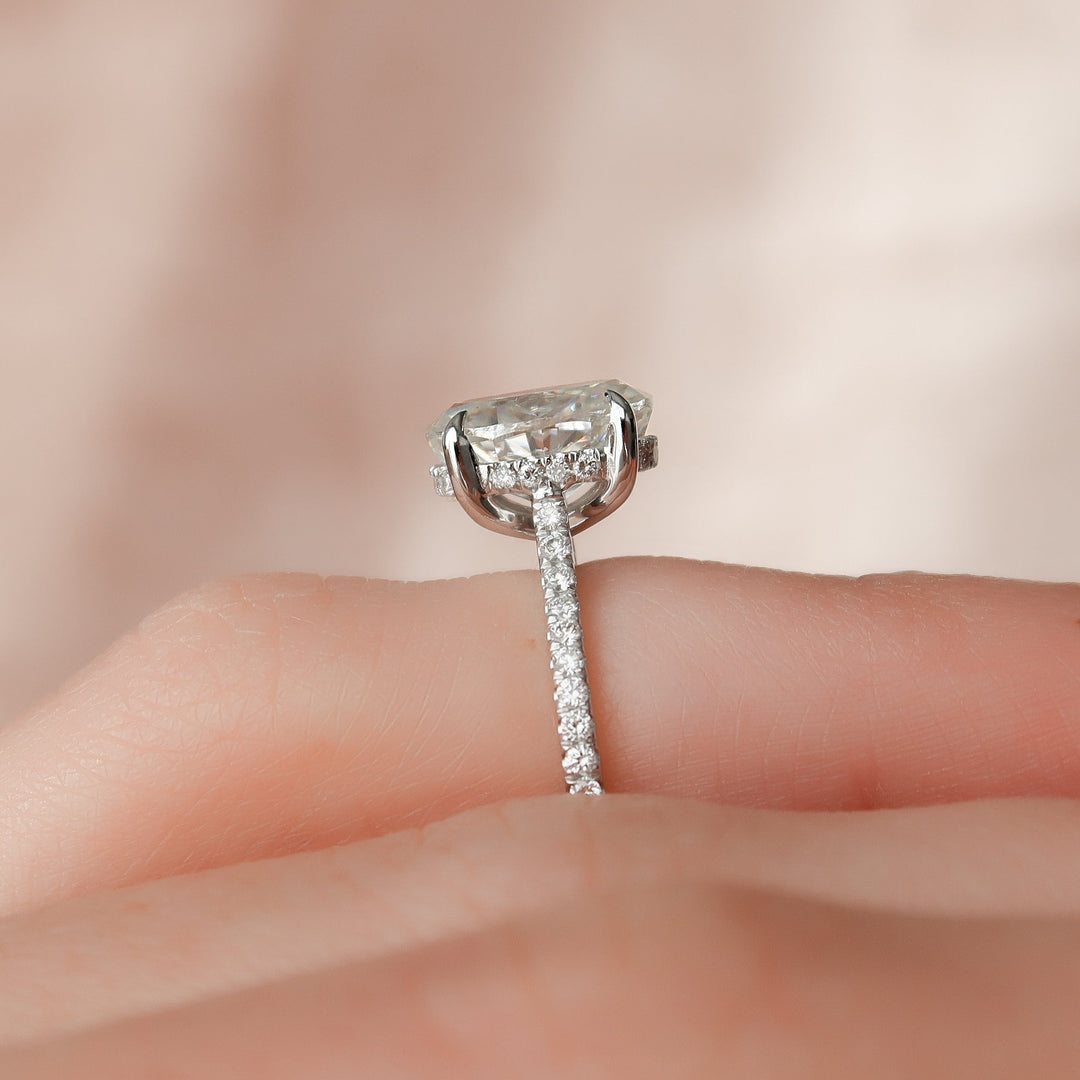 The Pave Natasha Oval Lab Diamond Moissanite Engagement Ring