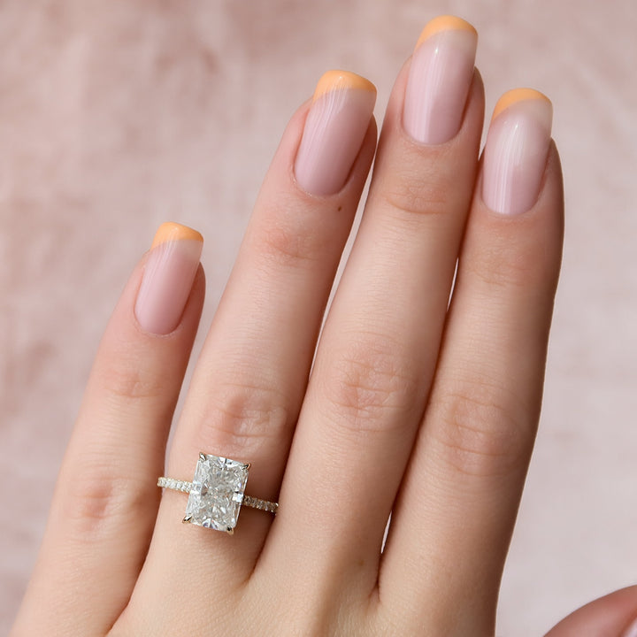 The Pave Natasha Radiant Lab Diamond Moissanite Engagement Ring *Shown with 4.5 ct #material_gold