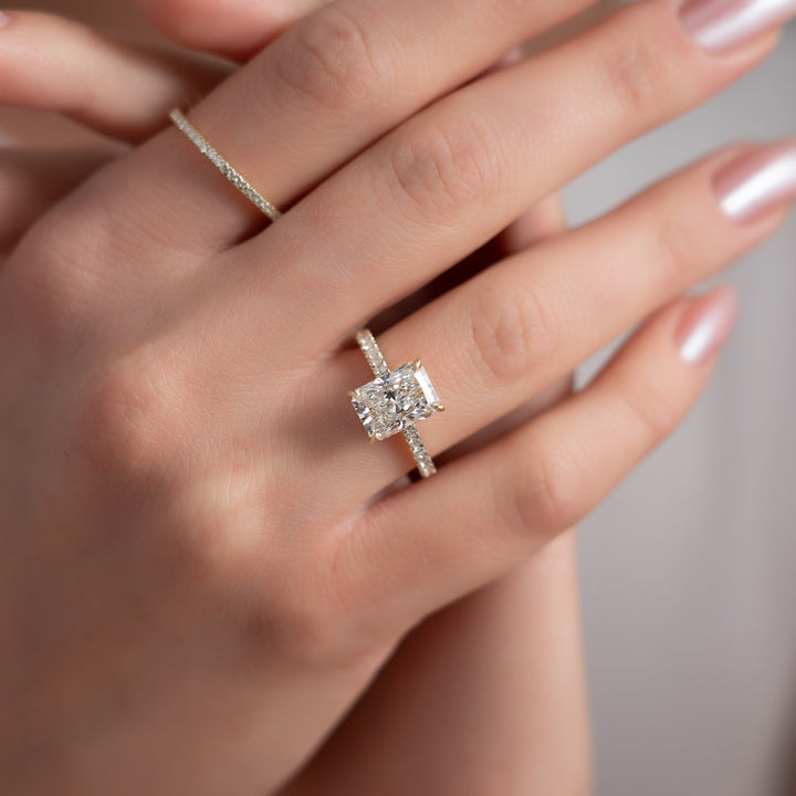 The Pave Natasha Radiant Lab Diamond Moissanite Engagement Ring *Shown with 2.5 ct #material_gold
