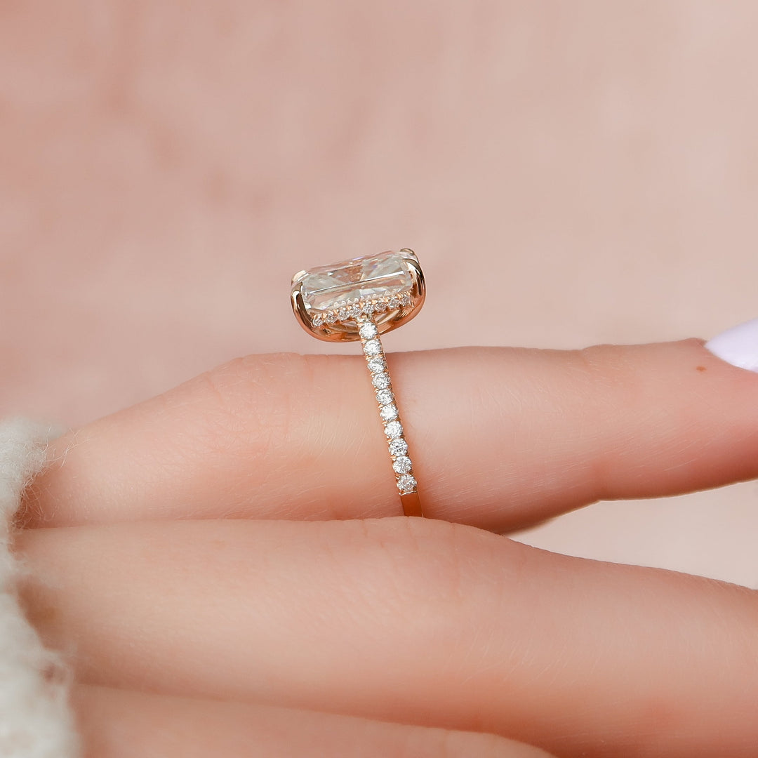 The Pave Natasha Radiant Lab Diamond Moissanite Engagement Ring
