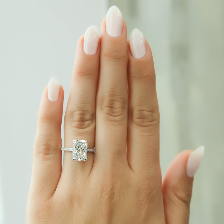 The Pave Natasha Radiant Lab Diamond Moissanite Engagement Ring *Shown with 3 ct #material_white