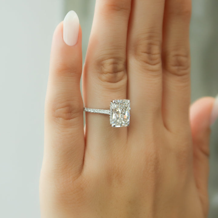 The Pave Natasha Radiant Lab Diamond Moissanite Engagement Ring *Shown with 3 ct #material_white
