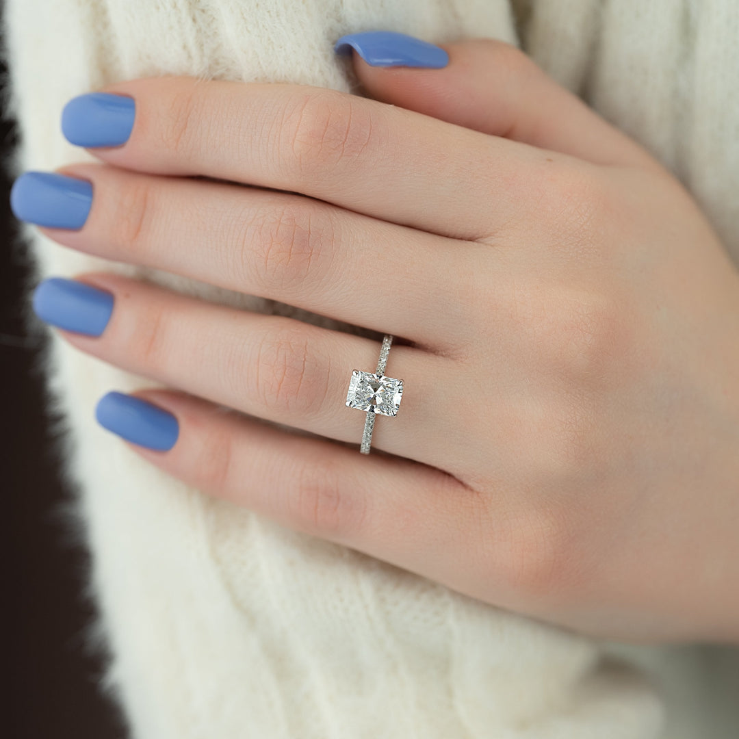 The Pave Natasha Radiant Lab Diamond Moissanite Engagement Ring