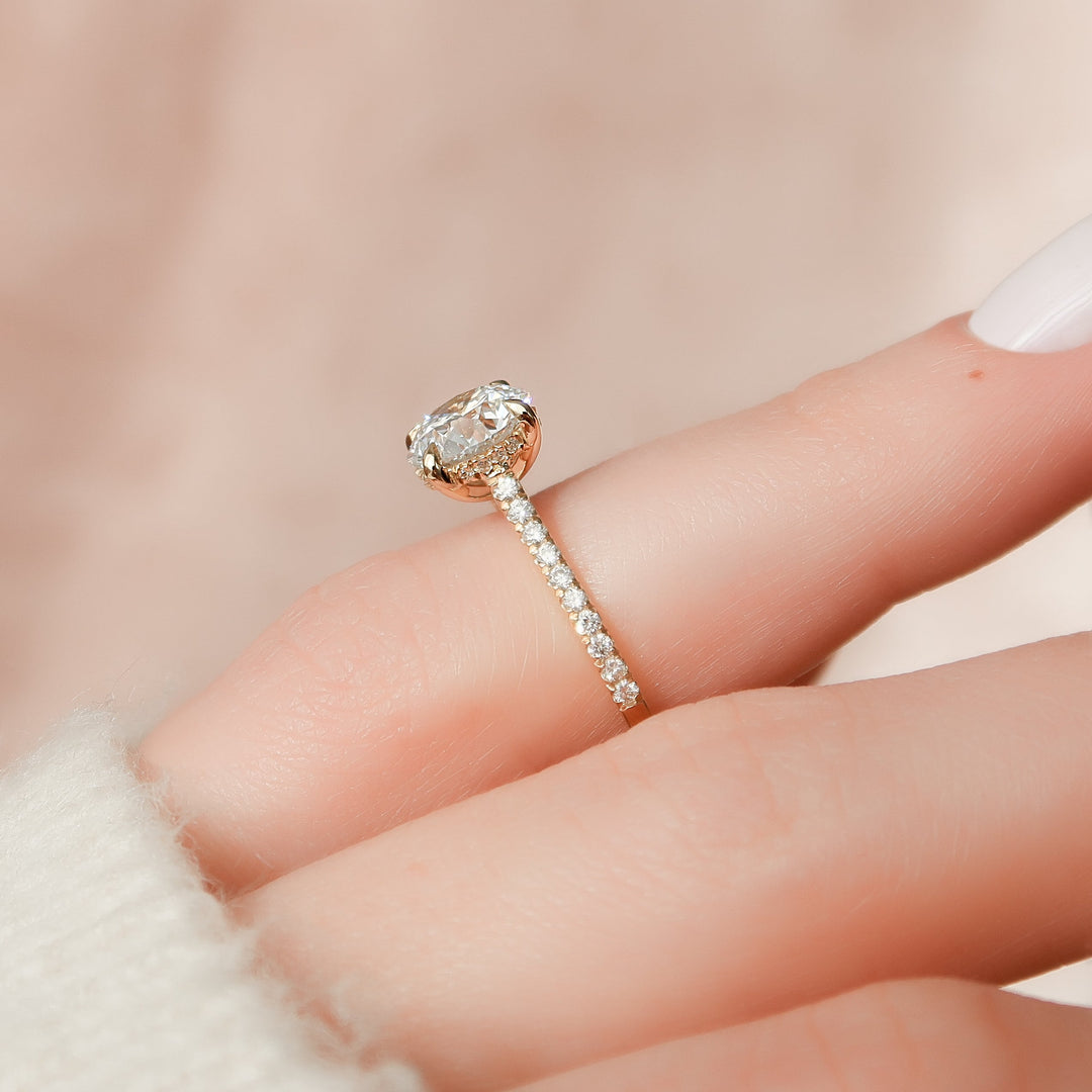 The Pave Natasha Round Lab Diamond Moissanite Engagement Ring