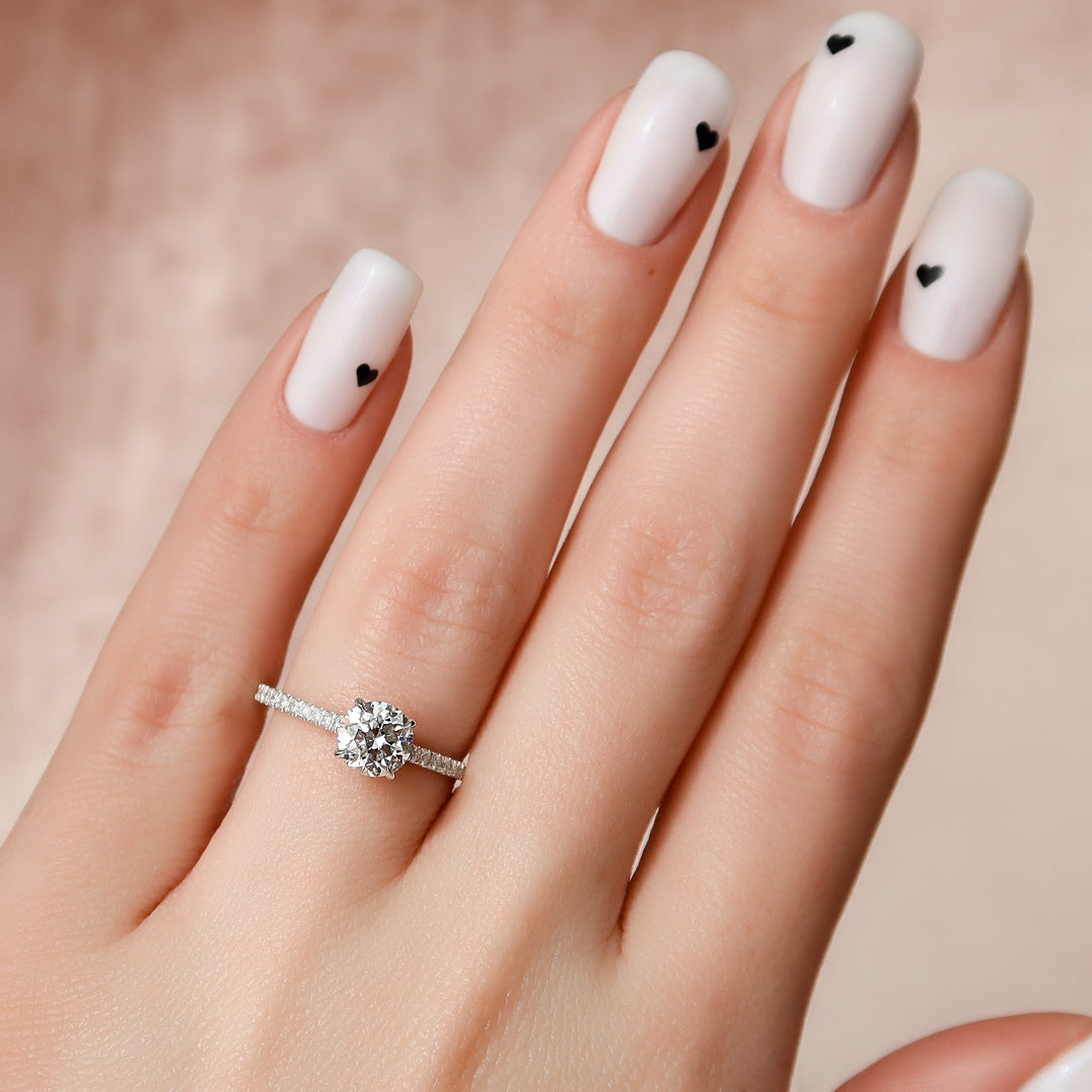 The Pave Natasha Round Lab Diamond Moissanite Engagement Ring
