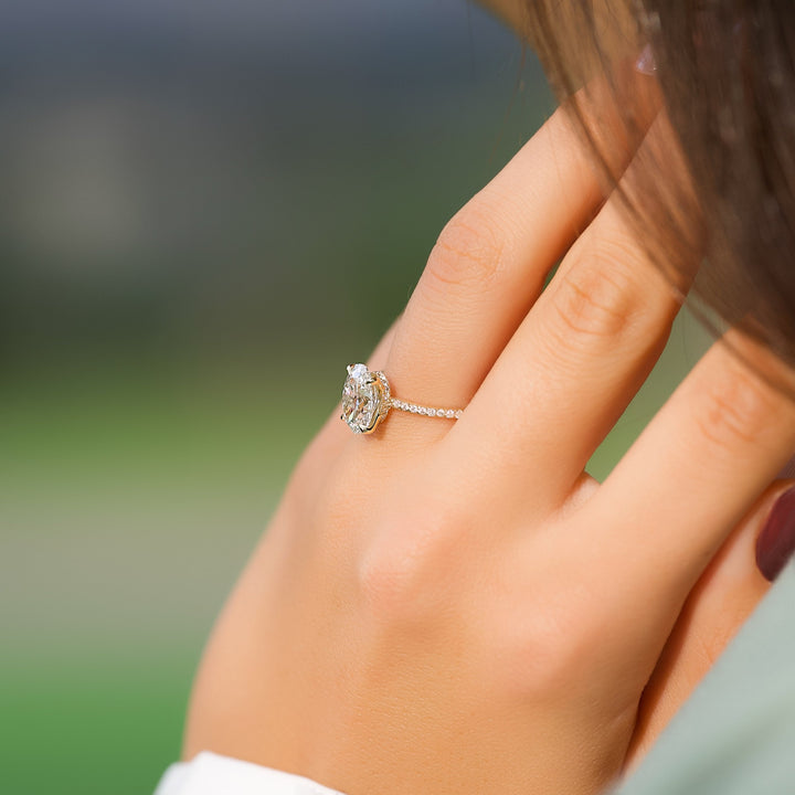 The Pave Navy Oval Lab Diamond Moissanite Engagement Ring *Shown with 2.5 ct #material_gold