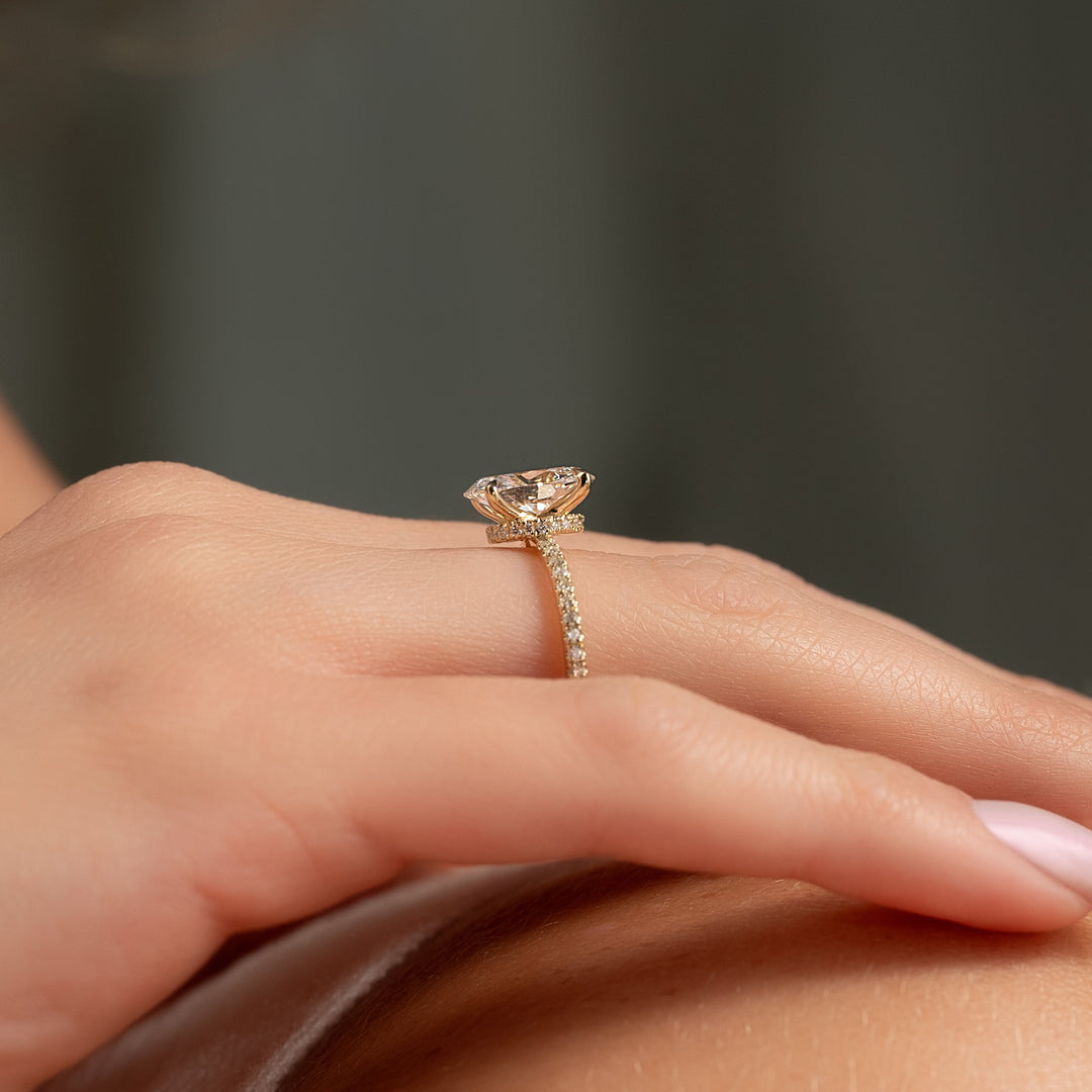 The Pave Navy Oval Lab Diamond Moissanite Engagement Ring